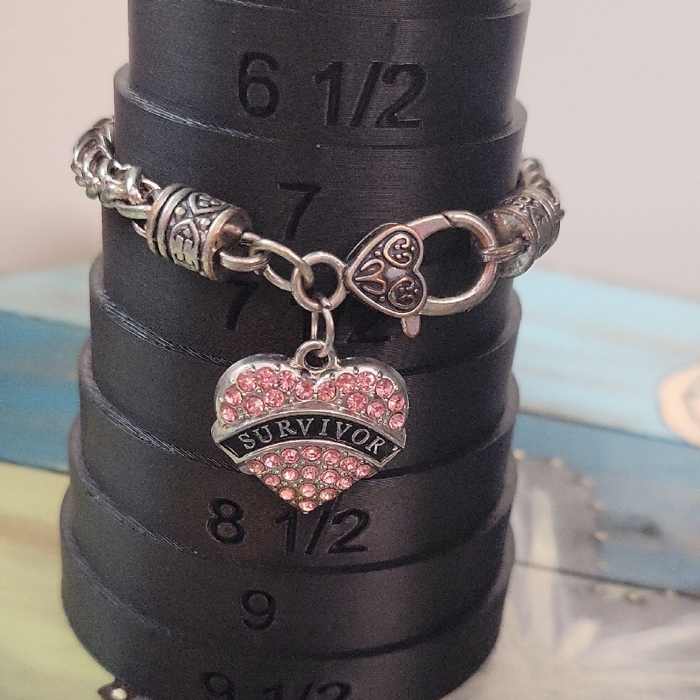 Silver and Pink Heart Charm Bracelet Survivor